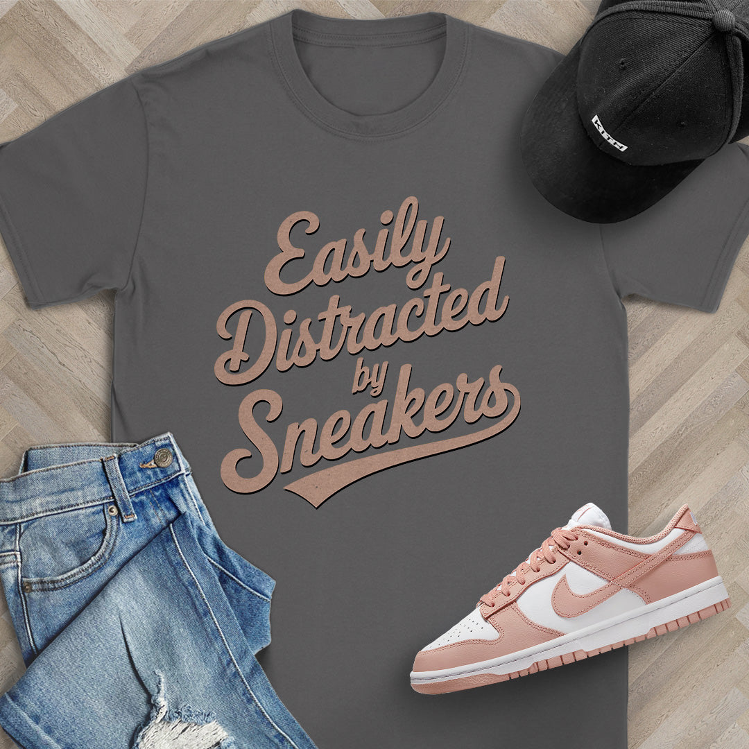 Easily Distracted by Sneakers Script T-Shirt