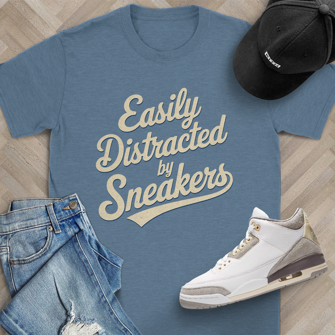 Easily Distracted by Sneakers Script T-Shirt