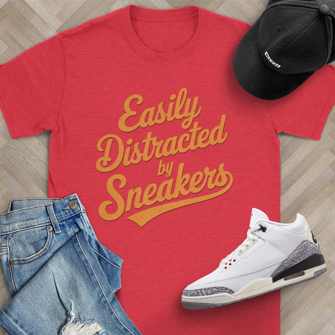 Easily Distracted by Sneakers Script T-Shirt