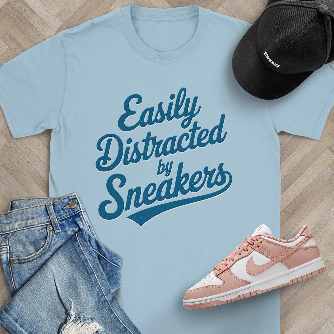 Easily Distracted by Sneakers Script T-Shirt