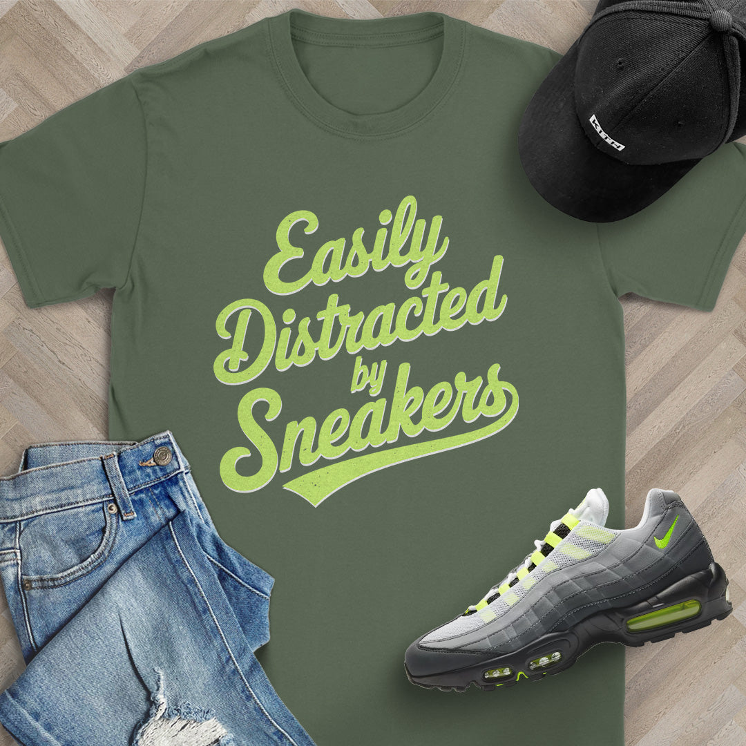 Easily Distracted by Sneakers Script T-Shirt
