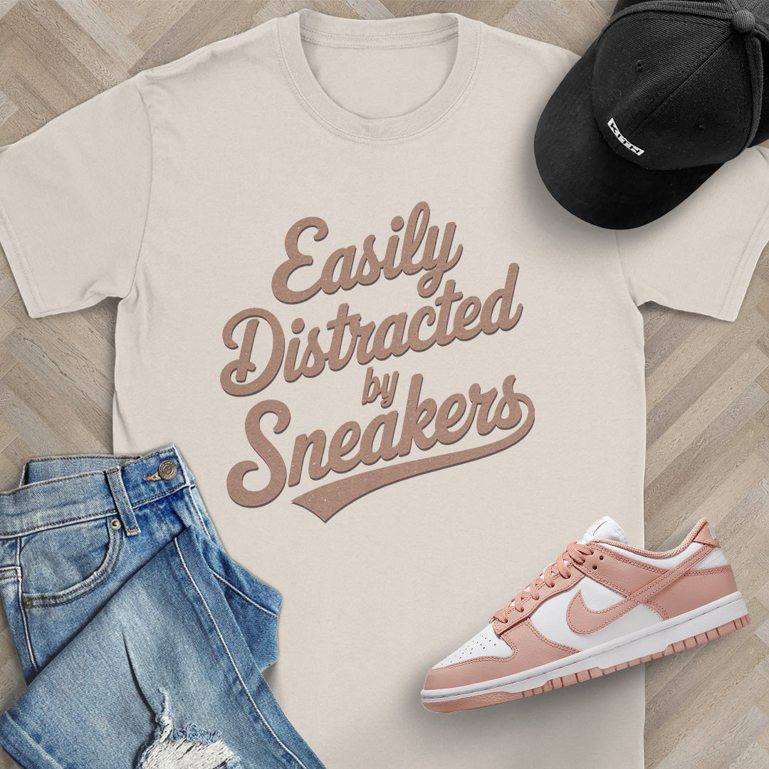 Easily Distracted by Sneakers Script T-Shirt