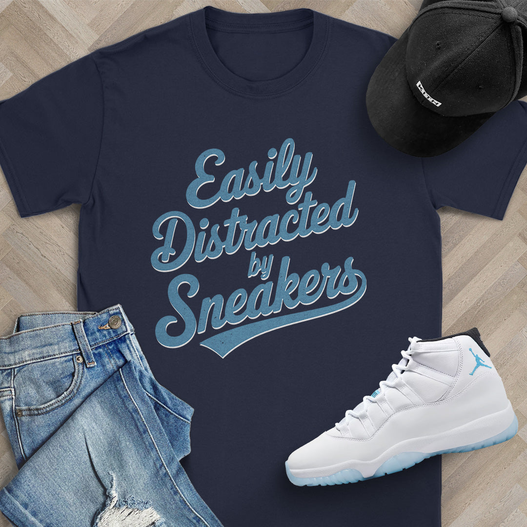 Easily Distracted by Sneakers Script T-Shirt