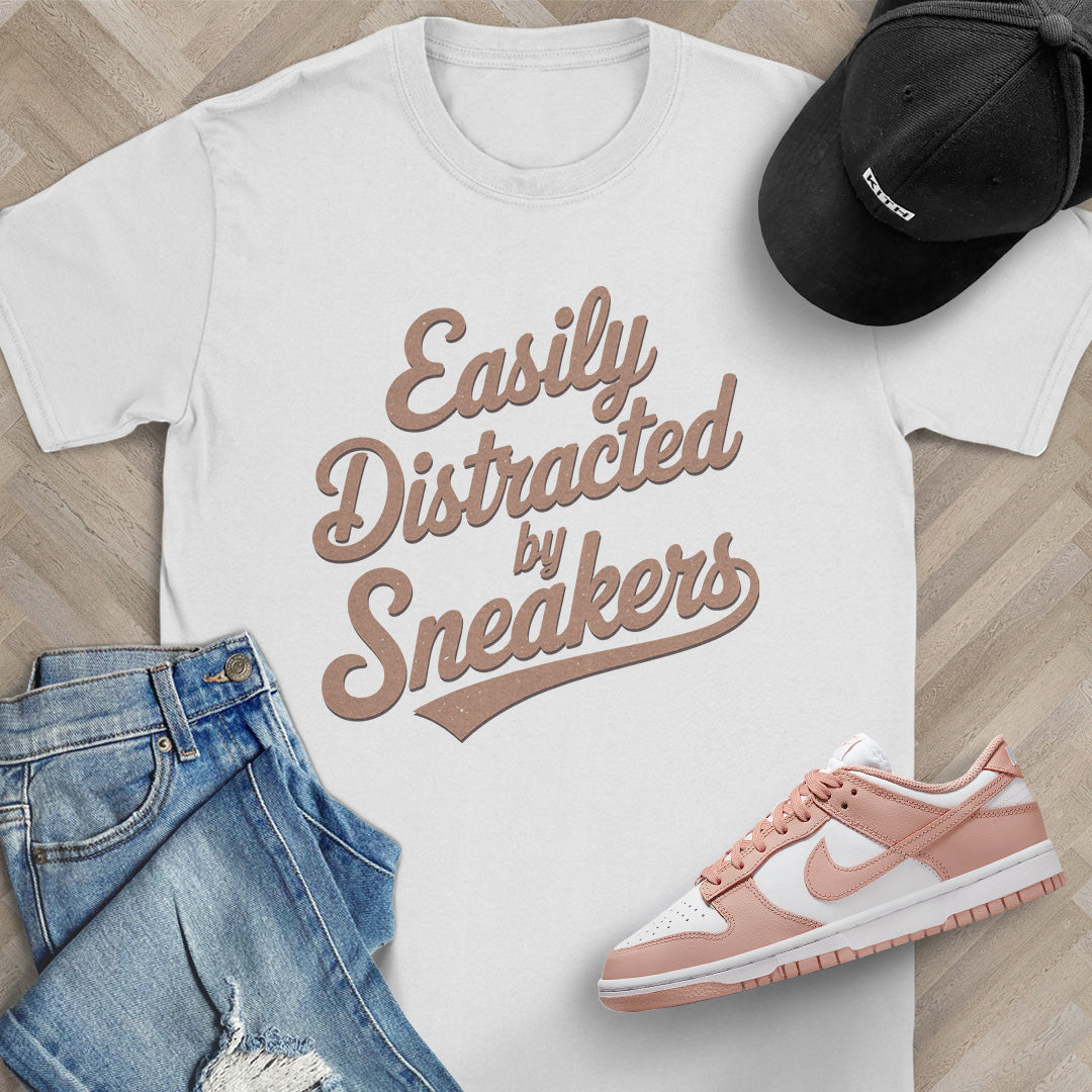 Easily Distracted by Sneakers Script T-Shirt