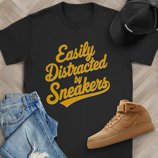 Easily Distracted by Sneakers Script T-Shirt