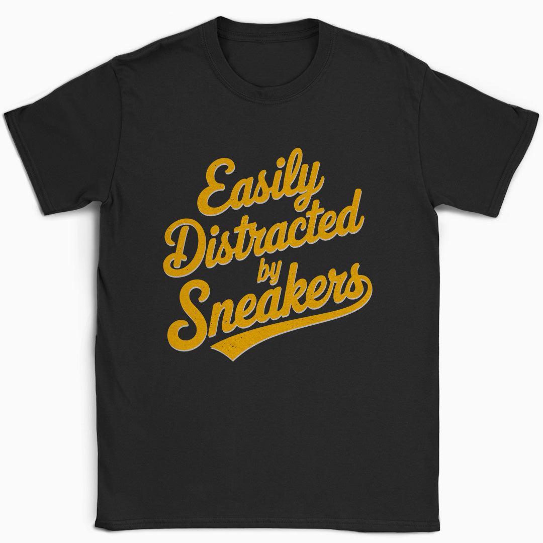 Easily Distracted by Sneakers Script T-Shirt