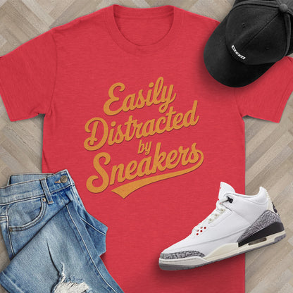 Easily Distracted by Sneakers Script T-Shirt