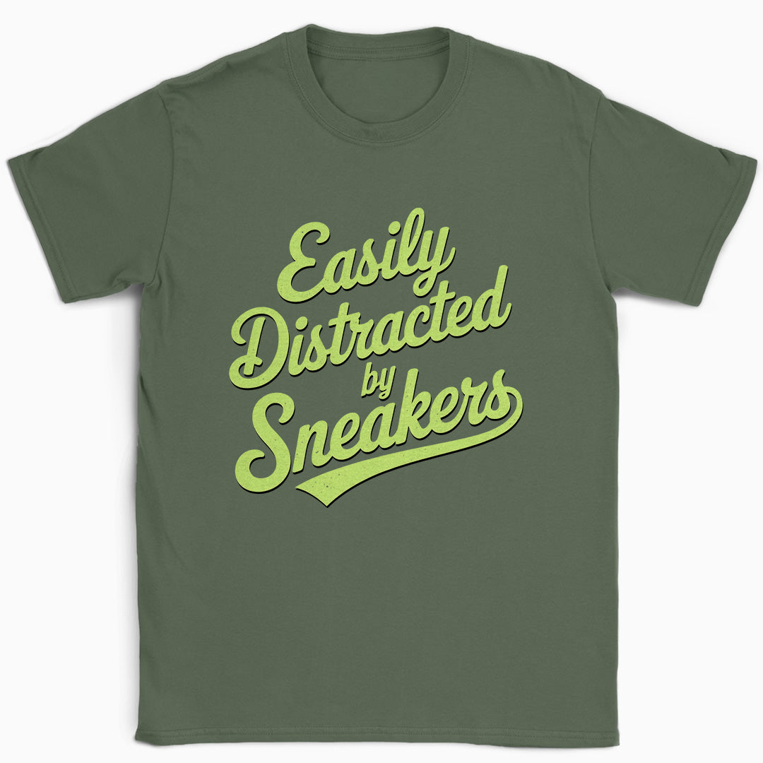 Easily Distracted by Sneakers Script T-Shirt