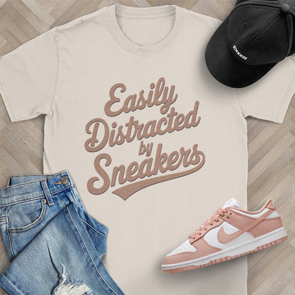 Easily Distracted by Sneakers Script T-Shirt