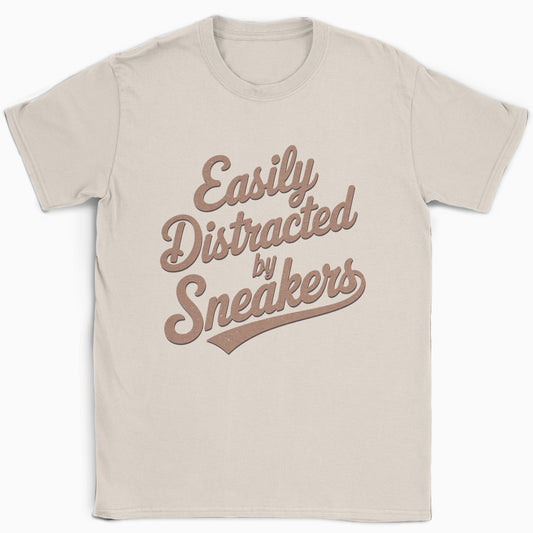 Easily Distracted by Sneakers Script T-Shirt