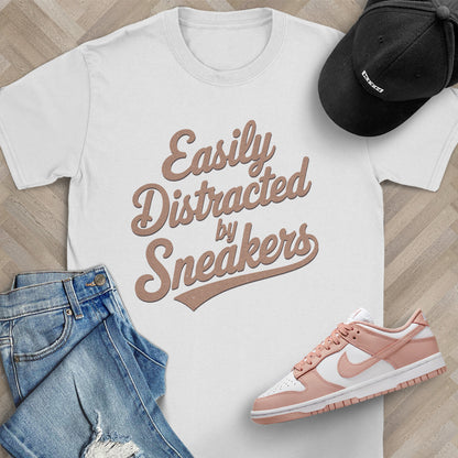 Easily Distracted by Sneakers Script T-Shirt
